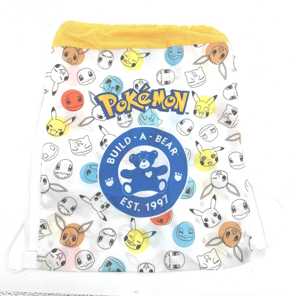 Build-A-Bear Pokemon Drawstring Bag Kids White Pikachu Eevee Cinch Sack